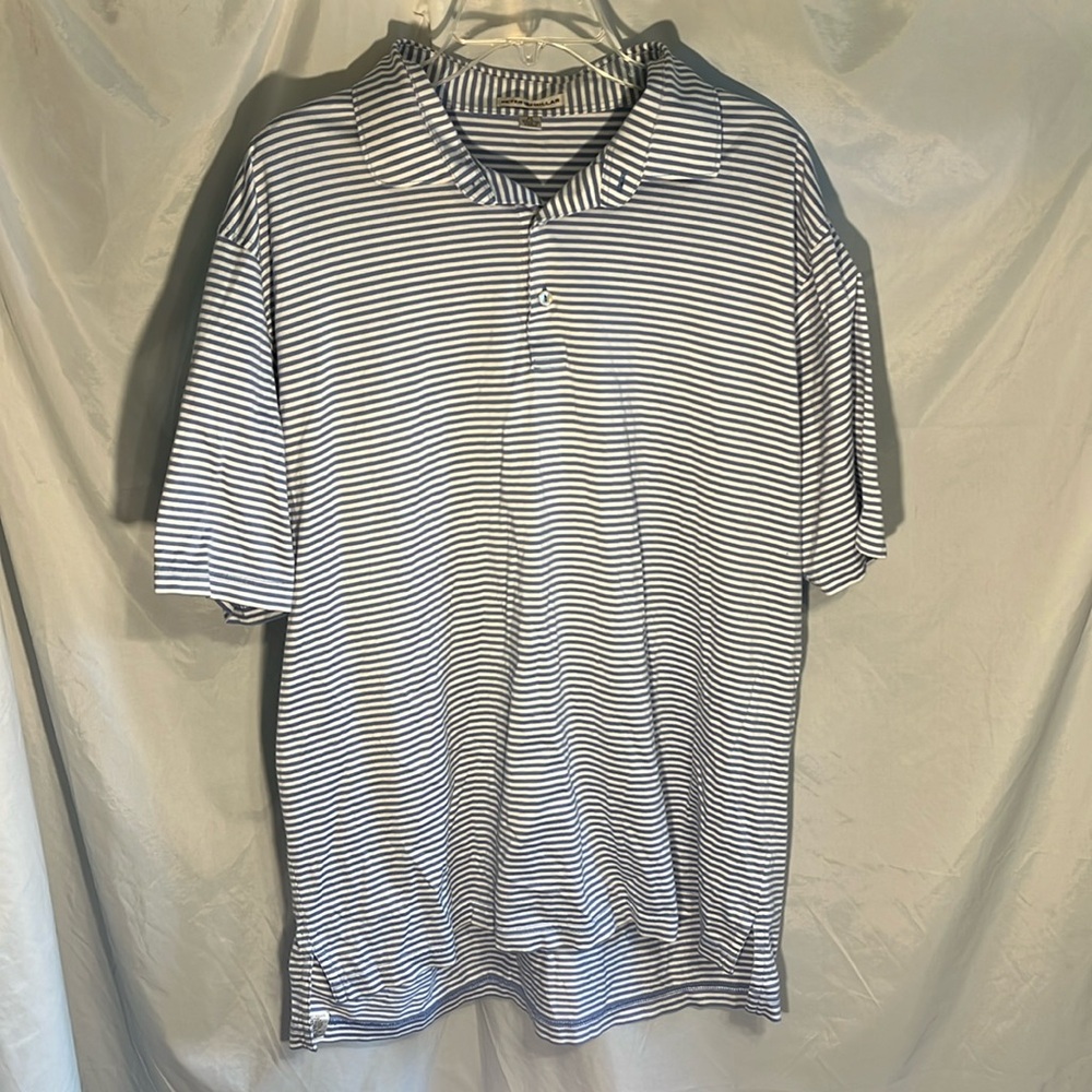 Peter Millar Blue & White Horizontal Striped Polo